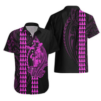 Polynesian Hawaiian Shirt Hawaiian Warrior and Aloha Girl With Hammerhead Shark Tattoos Purple LT6 - Wonder Print Shop