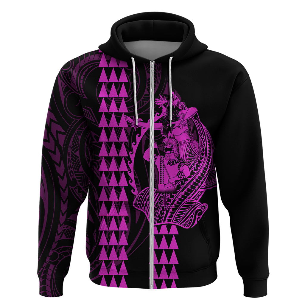 Polynesian Hoodie Hawaiian Warrior and Aloha Girl With Hammerhead Shark Tattoos Purple LT6 - Wonder Print Shop