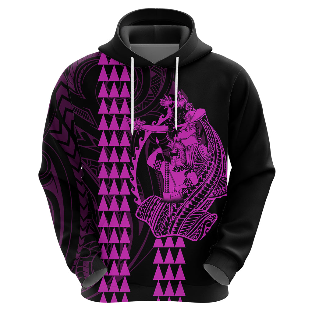 Polynesian Hoodie Hawaiian Warrior and Aloha Girl With Hammerhead Shark Tattoos Purple LT6 - Wonder Print Shop