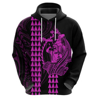 Polynesian Hoodie Hawaiian Warrior and Aloha Girl With Hammerhead Shark Tattoos Purple LT6 - Wonder Print Shop
