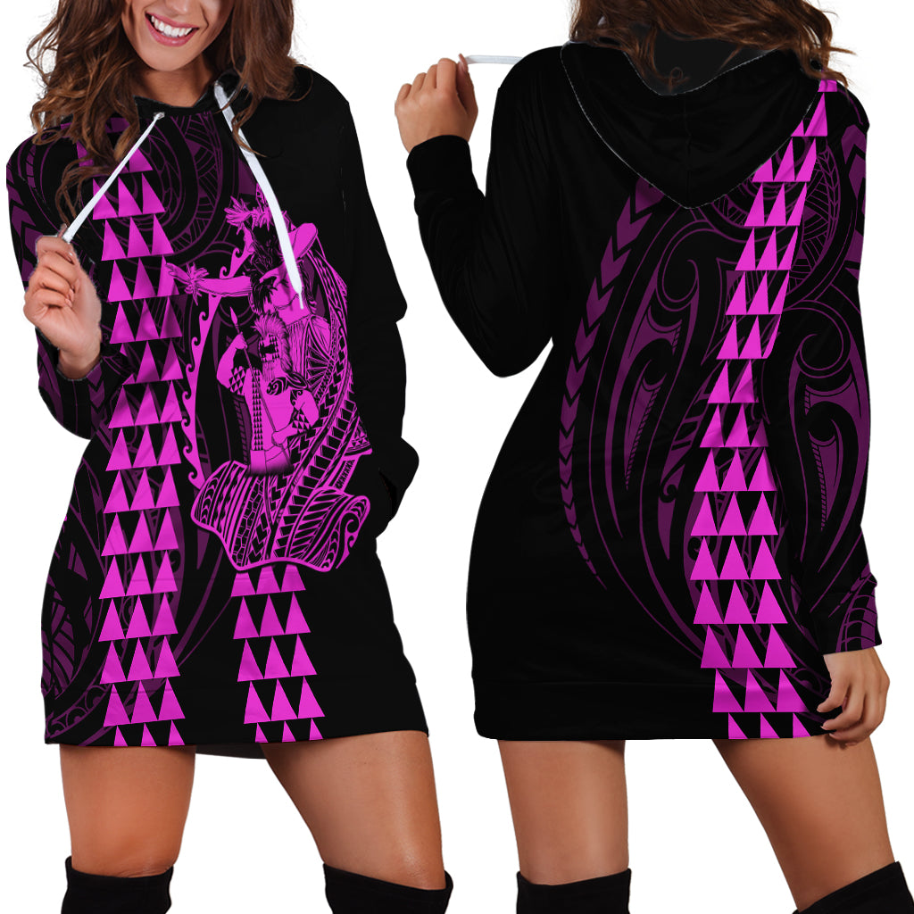 Polynesian Hoodie Dress Hawaiian Warrior and Aloha Girl With Hammerhead Shark Tattoos Purple LT6 - Wonder Print Shop