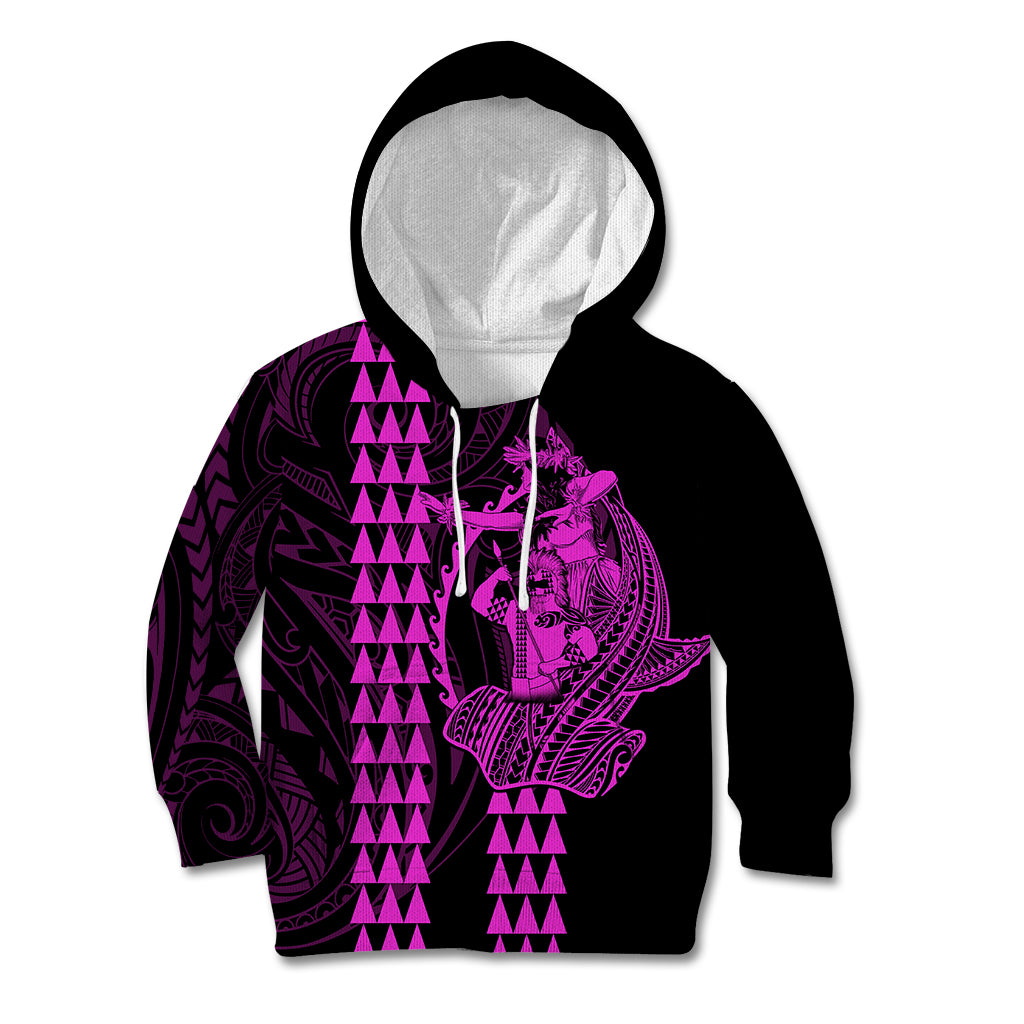 Polynesian Kid Hoodie Hawaiian Warrior and Aloha Girl With Hammerhead Shark Tattoos Purple LT6 - Wonder Print Shop