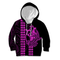 Polynesian Kid Hoodie Hawaiian Warrior and Aloha Girl With Hammerhead Shark Tattoos Purple LT6 - Wonder Print Shop