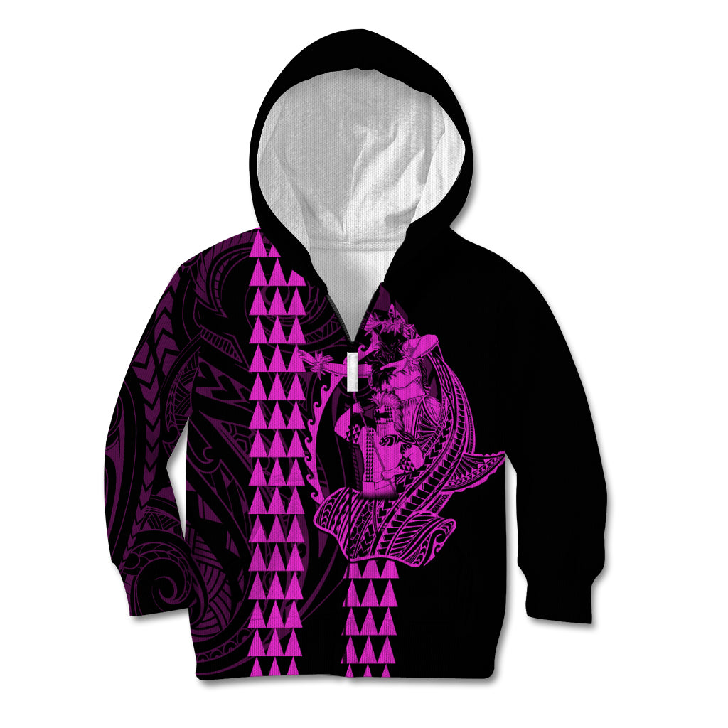Polynesian Kid Hoodie Hawaiian Warrior and Aloha Girl With Hammerhead Shark Tattoos Purple LT6 - Wonder Print Shop