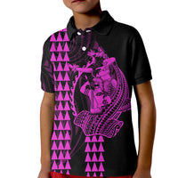 Polynesian Kid Polo Shirt Hawaiian Warrior and Aloha Girl With Hammerhead Shark Tattoos Purple LT6 - Wonder Print Shop