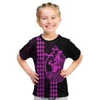 Polynesian Kid T Shirt Hawaiian Warrior and Aloha Girl With Hammerhead Shark Tattoos Purple LT6 - Wonder Print Shop