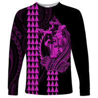 Polynesian Long Sleeve Shirt Hawaiian Warrior and Aloha Girl With Hammerhead Shark Tattoos Purple LT6 - Wonder Print Shop