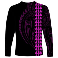 Polynesian Long Sleeve Shirt Hawaiian Warrior and Aloha Girl With Hammerhead Shark Tattoos Purple LT6 - Wonder Print Shop