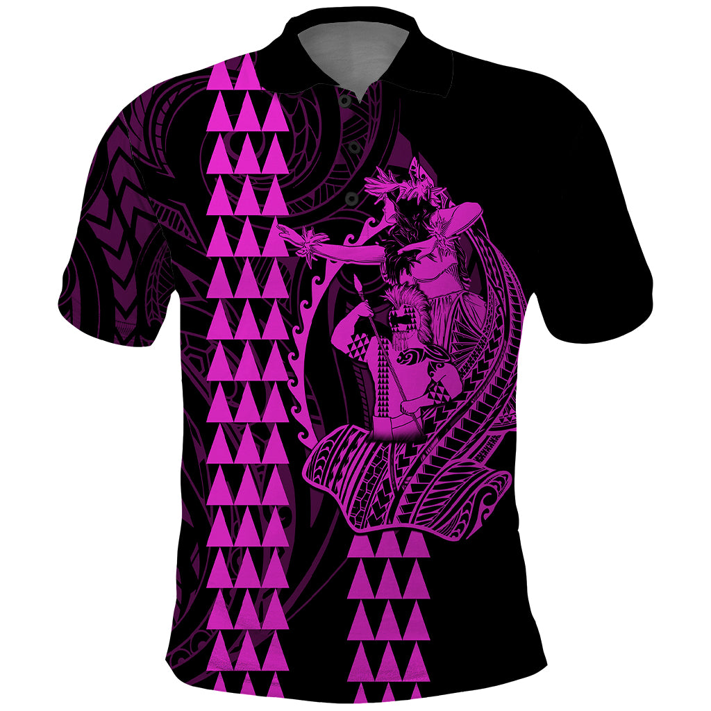 Polynesian Polo Shirt Hawaiian Warrior and Aloha Girl With Hammerhead Shark Tattoos Purple LT6 - Wonder Print Shop