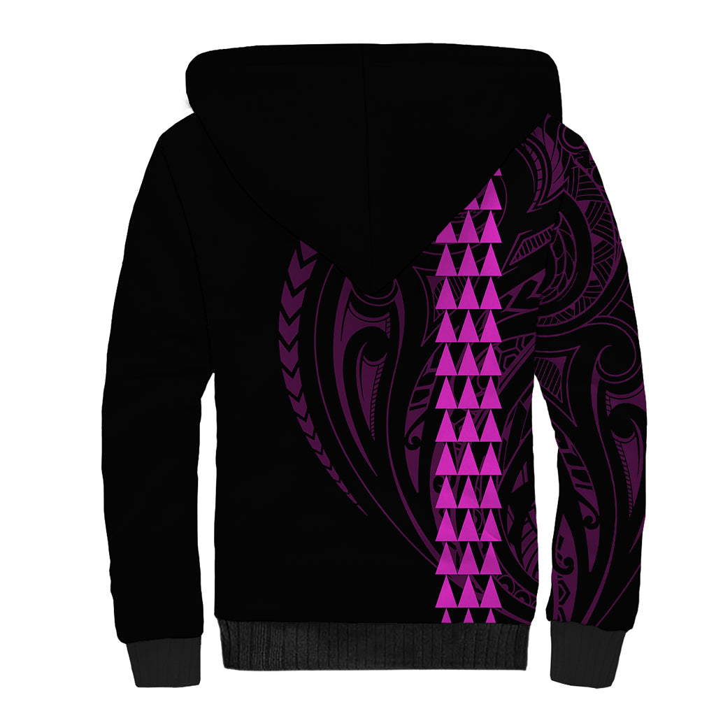 Polynesian Sherpa Hoodie Hawaiian Warrior and Aloha Girl With Hammerhead Shark Tattoos Purple LT6 - Wonder Print Shop
