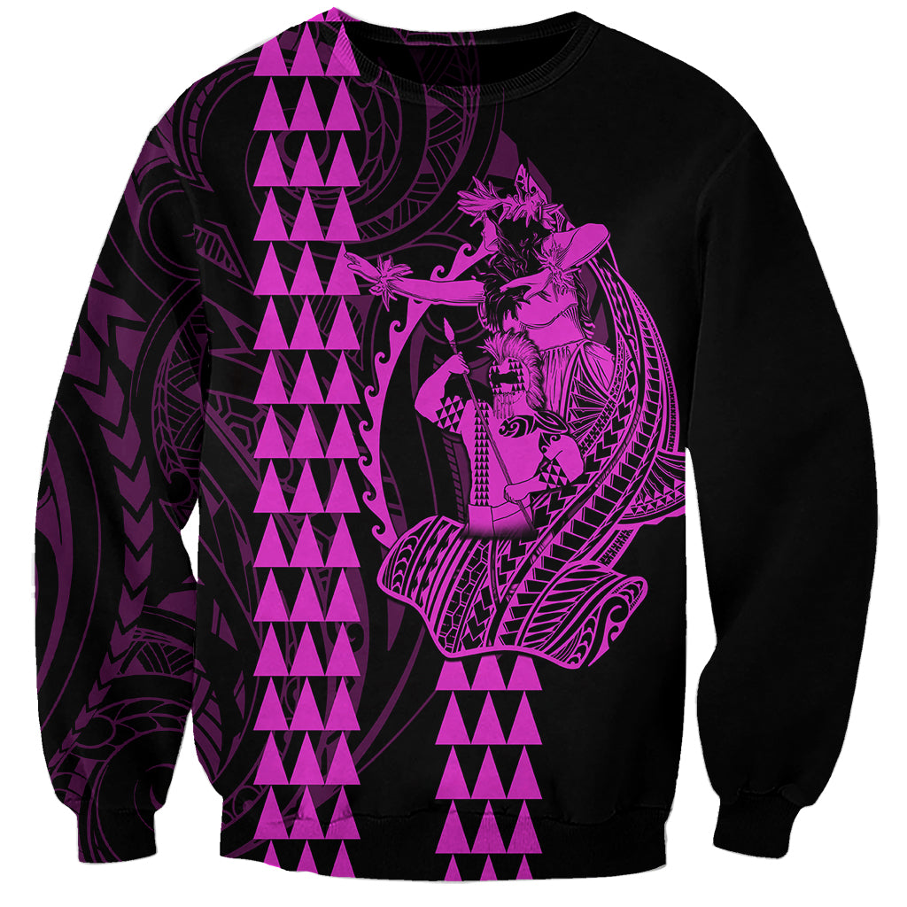 Polynesian Sweatshirt Hawaiian Warrior and Aloha Girl With Hammerhead Shark Tattoos Purple LT6 - Wonder Print Shop
