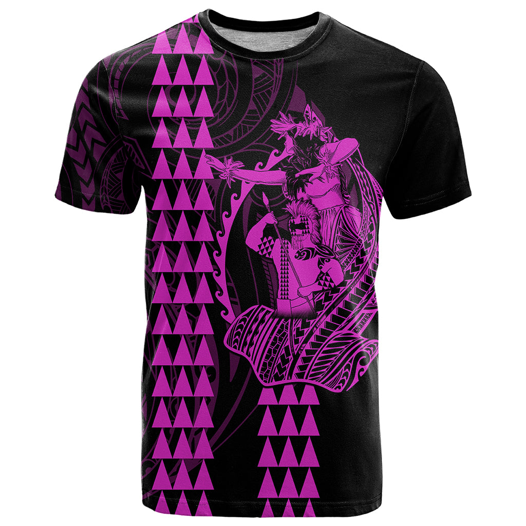 Polynesian T Shirt Hawaiian Warrior and Aloha Girl With Hammerhead Shark Tattoos Purple LT6 - Wonder Print Shop