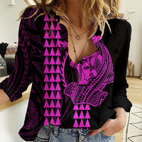 Polynesian Women Casual Shirt Hawaiian Warrior and Aloha Girl With Hammerhead Shark Tattoos Purple LT6 - Wonder Print Shop