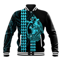 Polynesian Baseball Jacket Hawaiian Warrior and Aloha Girl With Hammerhead Shark Tattoos Light Blue LT6 - Wonder Print Shop