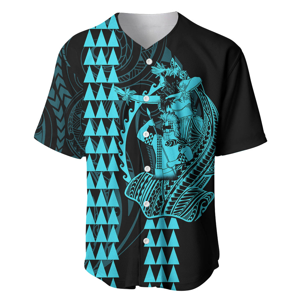 Polynesian Baseball Jersey Hawaiian Warrior and Aloha Girl With Hammerhead Shark Tattoos Light Blue LT6 - Wonder Print Shop