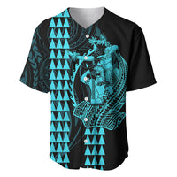 Polynesian Baseball Jersey Hawaiian Warrior and Aloha Girl With Hammerhead Shark Tattoos Light Blue LT6 - Wonder Print Shop