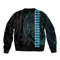 Polynesian Bomber Jacket Hawaiian Warrior and Aloha Girl With Hammerhead Shark Tattoos Light Blue LT6 - Wonder Print Shop