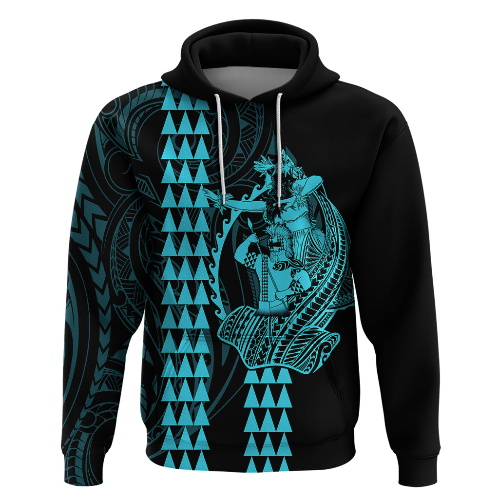 Polynesian Hoodie Hawaiian Warrior and Aloha Girl With Hammerhead Shark Tattoos Light Blue LT6 - Wonder Print Shop