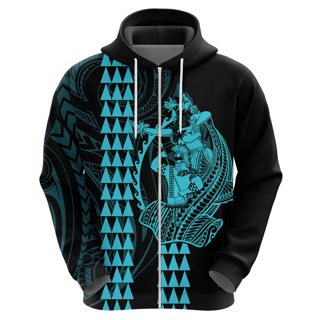 Polynesian Hoodie Hawaiian Warrior and Aloha Girl With Hammerhead Shark Tattoos Light Blue LT6 - Wonder Print Shop
