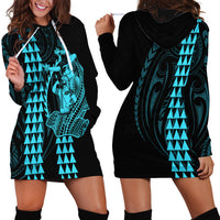 Polynesian Hoodie Dress Hawaiian Warrior and Aloha Girl With Hammerhead Shark Tattoos Light Blue LT6 - Wonder Print Shop