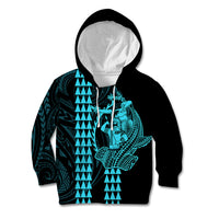 Polynesian Kid Hoodie Hawaiian Warrior and Aloha Girl With Hammerhead Shark Tattoos Light Blue LT6 - Wonder Print Shop