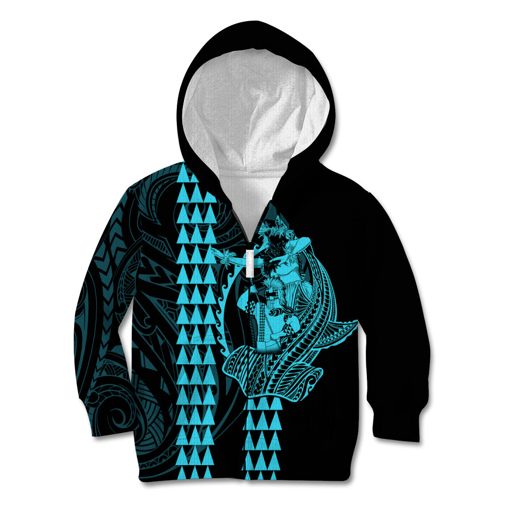 Polynesian Kid Hoodie Hawaiian Warrior and Aloha Girl With Hammerhead Shark Tattoos Light Blue LT6 - Wonder Print Shop