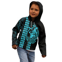 Polynesian Kid Hoodie Hawaiian Warrior and Aloha Girl With Hammerhead Shark Tattoos Light Blue LT6 - Wonder Print Shop
