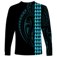 Polynesian Long Sleeve Shirt Hawaiian Warrior and Aloha Girl With Hammerhead Shark Tattoos Light Blue LT6 - Wonder Print Shop