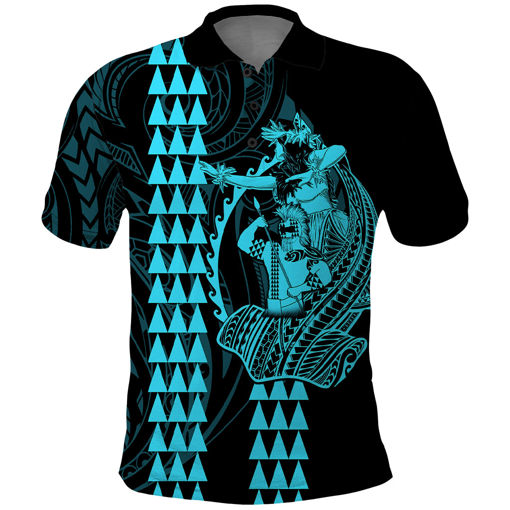 Polynesian Polo Shirt Hawaiian Warrior and Aloha Girl With Hammerhead Shark Tattoos Light Blue LT6 - Wonder Print Shop
