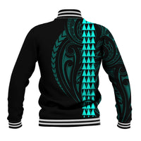 Polynesian Baseball Jacket Hawaiian Warrior and Aloha Girl With Hammerhead Shark Tattoos Turquoise LT6 - Wonder Print Shop