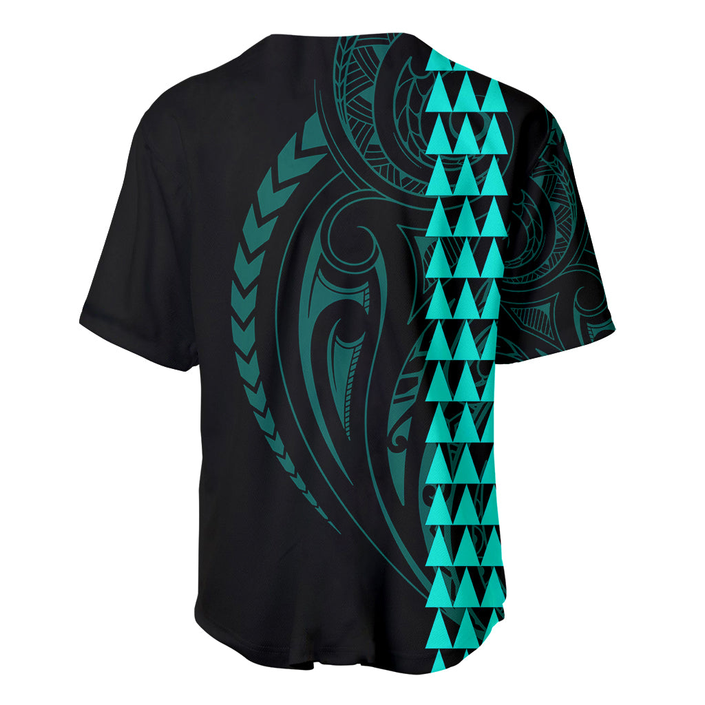 Polynesian Baseball Jersey Hawaiian Warrior and Aloha Girl With Hammerhead Shark Tattoos Turquoise LT6 - Wonder Print Shop