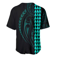 Polynesian Baseball Jersey Hawaiian Warrior and Aloha Girl With Hammerhead Shark Tattoos Turquoise LT6 - Wonder Print Shop