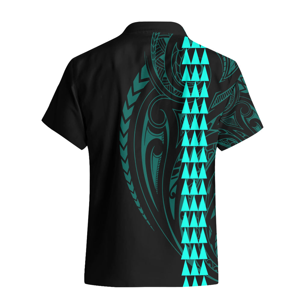 Polynesian Hawaiian Shirt Hawaiian Warrior and Aloha Girl With Hammerhead Shark Tattoos Turquoise LT6 - Wonder Print Shop