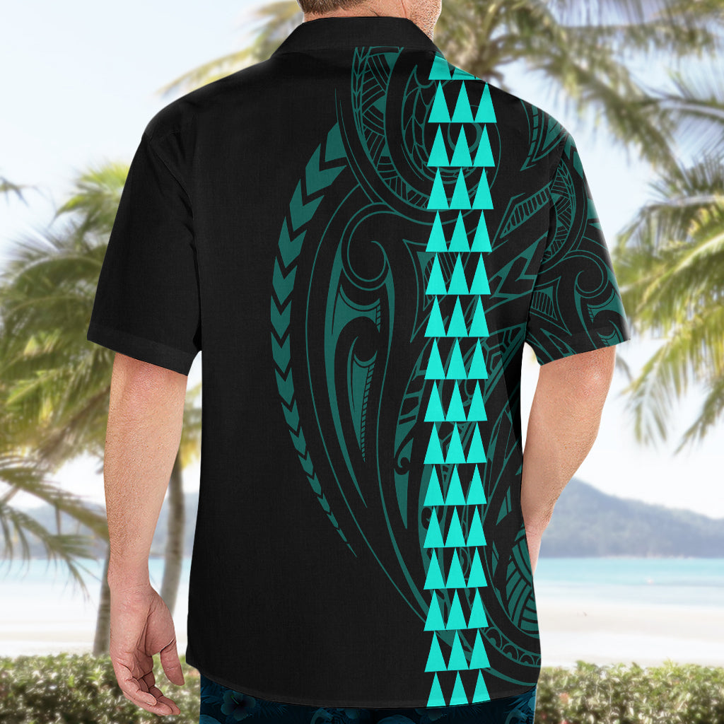 Polynesian Hawaiian Shirt Hawaiian Warrior and Aloha Girl With Hammerhead Shark Tattoos Turquoise LT6 - Wonder Print Shop