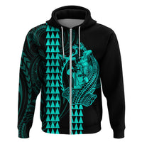 Polynesian Hoodie Hawaiian Warrior and Aloha Girl With Hammerhead Shark Tattoos Turquoise LT6 - Wonder Print Shop