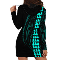 Polynesian Hoodie Dress Hawaiian Warrior and Aloha Girl With Hammerhead Shark Tattoos Turquoise LT6 - Wonder Print Shop