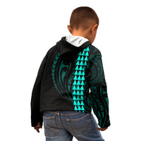 Polynesian Kid Hoodie Hawaiian Warrior and Aloha Girl With Hammerhead Shark Tattoos Turquoise LT6 - Wonder Print Shop