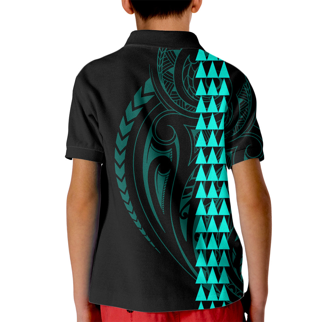 Polynesian Kid Polo Shirt Hawaiian Warrior and Aloha Girl With Hammerhead Shark Tattoos Turquoise LT6 - Wonder Print Shop