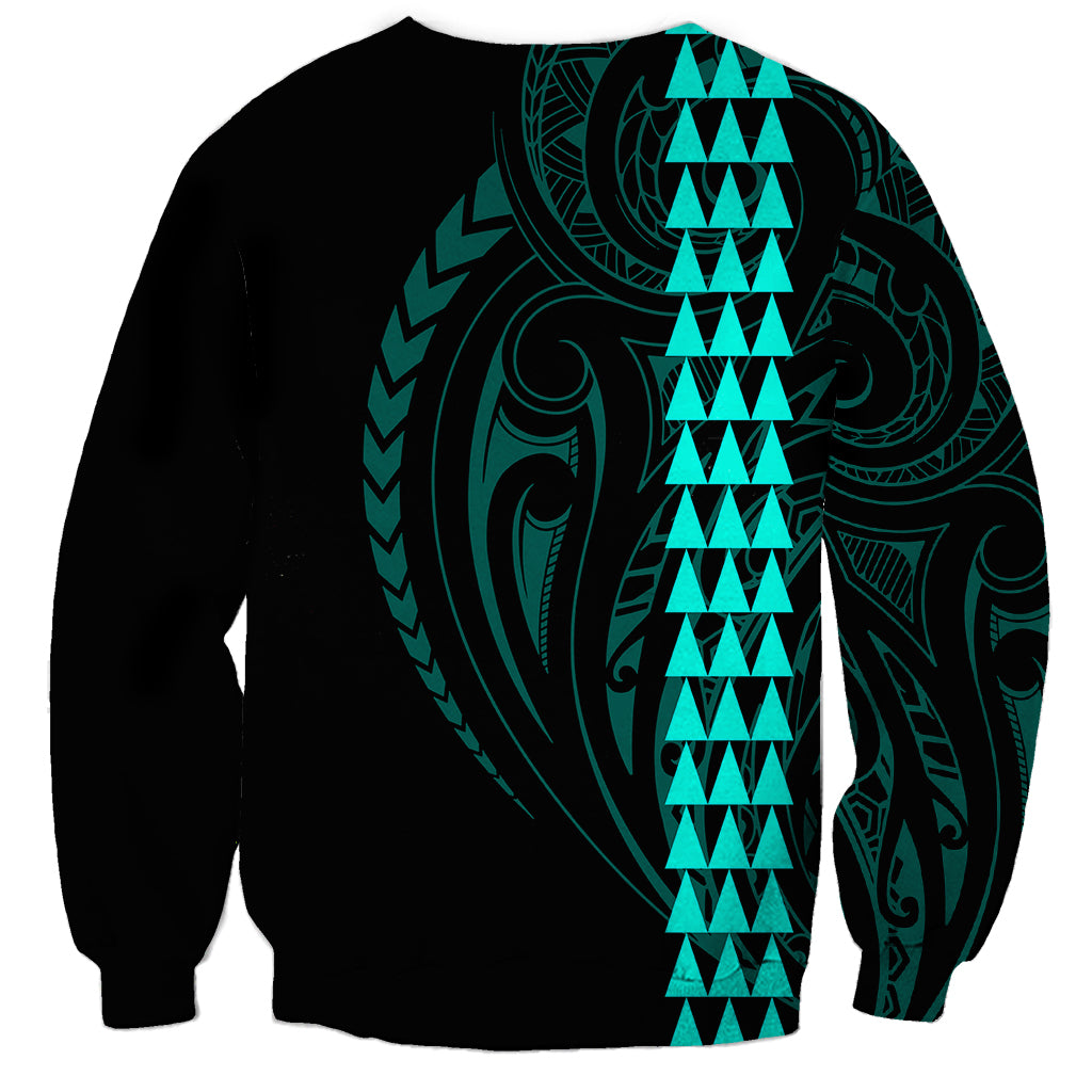 Polynesian Sweatshirt Hawaiian Warrior and Aloha Girl With Hammerhead Shark Tattoos Turquoise LT6 - Wonder Print Shop