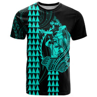 Polynesian T Shirt Hawaiian Warrior and Aloha Girl With Hammerhead Shark Tattoos Turquoise LT6 - Wonder Print Shop