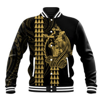 Polynesian Baseball Jacket Hawaiian Warrior and Aloha Girl With Hammerhead Shark Tattoos Gold LT6 - Wonder Print Shop
