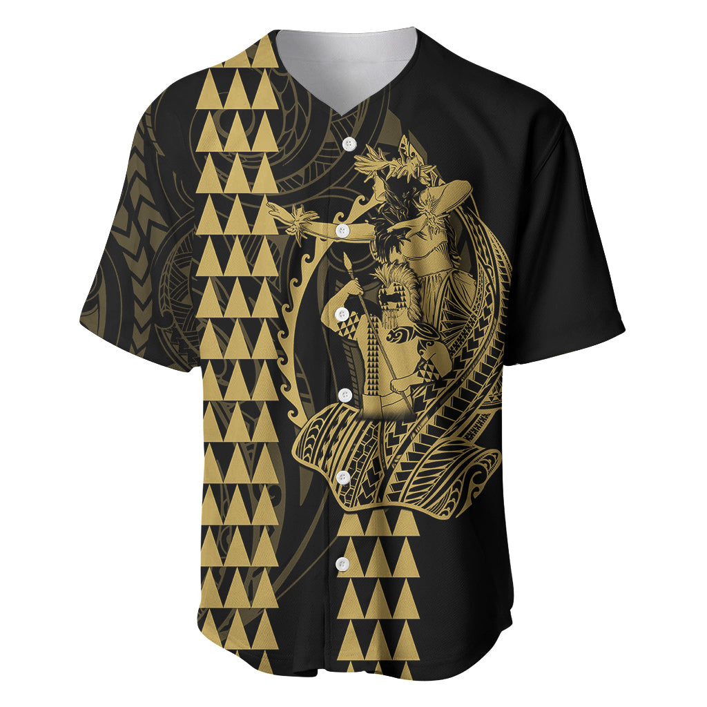 Polynesian Baseball Jersey Hawaiian Warrior and Aloha Girl With Hammerhead Shark Tattoos Gold LT6 - Wonder Print Shop