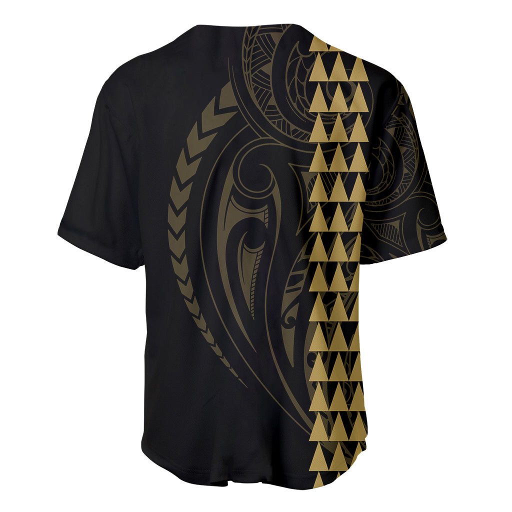 Polynesian Baseball Jersey Hawaiian Warrior and Aloha Girl With Hammerhead Shark Tattoos Gold LT6 - Wonder Print Shop