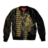 Polynesian Bomber Jacket Hawaiian Warrior and Aloha Girl With Hammerhead Shark Tattoos Gold LT6 - Wonder Print Shop