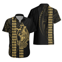 Polynesian Hawaiian Shirt Hawaiian Warrior and Aloha Girl With Hammerhead Shark Tattoos Gold LT6 - Wonder Print Shop