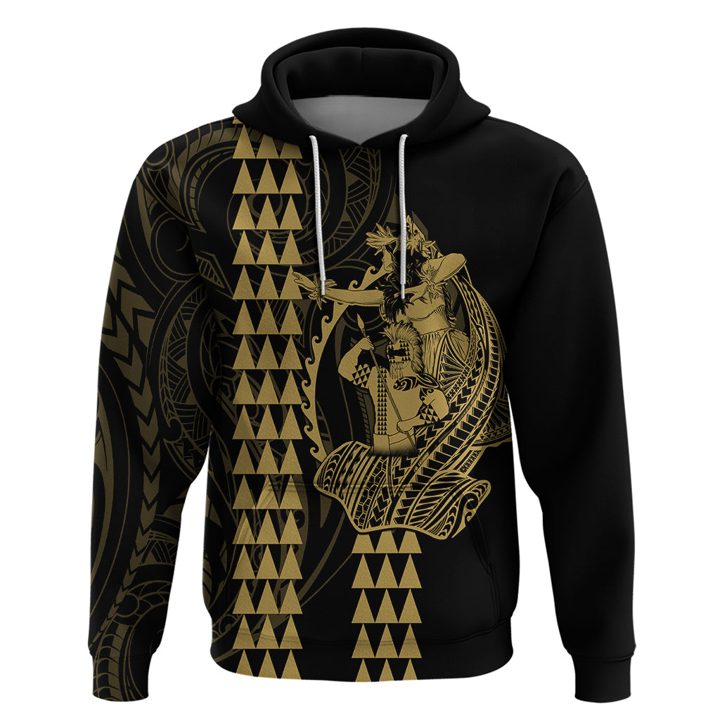 Polynesian Hoodie Hawaiian Warrior and Aloha Girl With Hammerhead Shark Tattoos Gold LT6 - Wonder Print Shop
