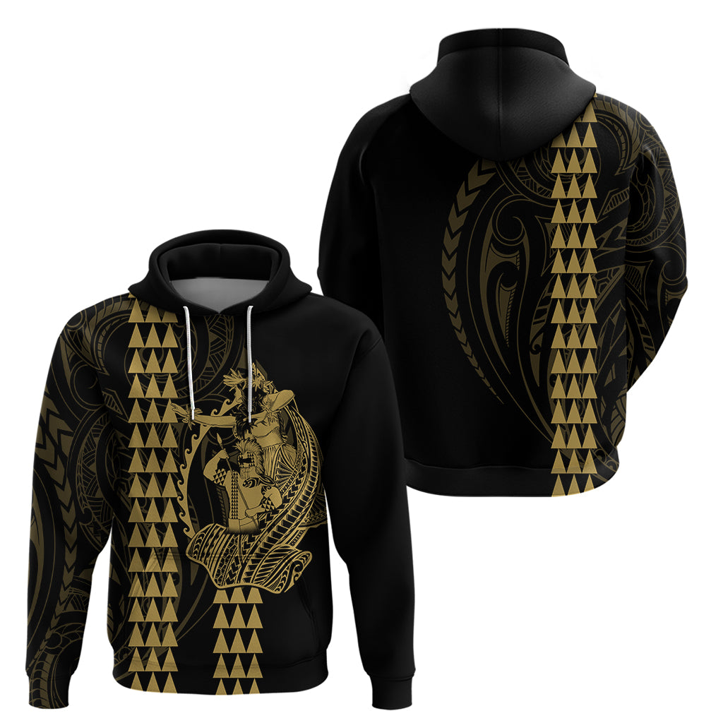 Polynesian Hoodie Hawaiian Warrior and Aloha Girl With Hammerhead Shark Tattoos Gold LT6 - Wonder Print Shop
