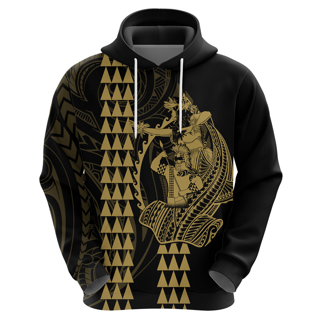 Polynesian Hoodie Hawaiian Warrior and Aloha Girl With Hammerhead Shark Tattoos Gold LT6 - Wonder Print Shop