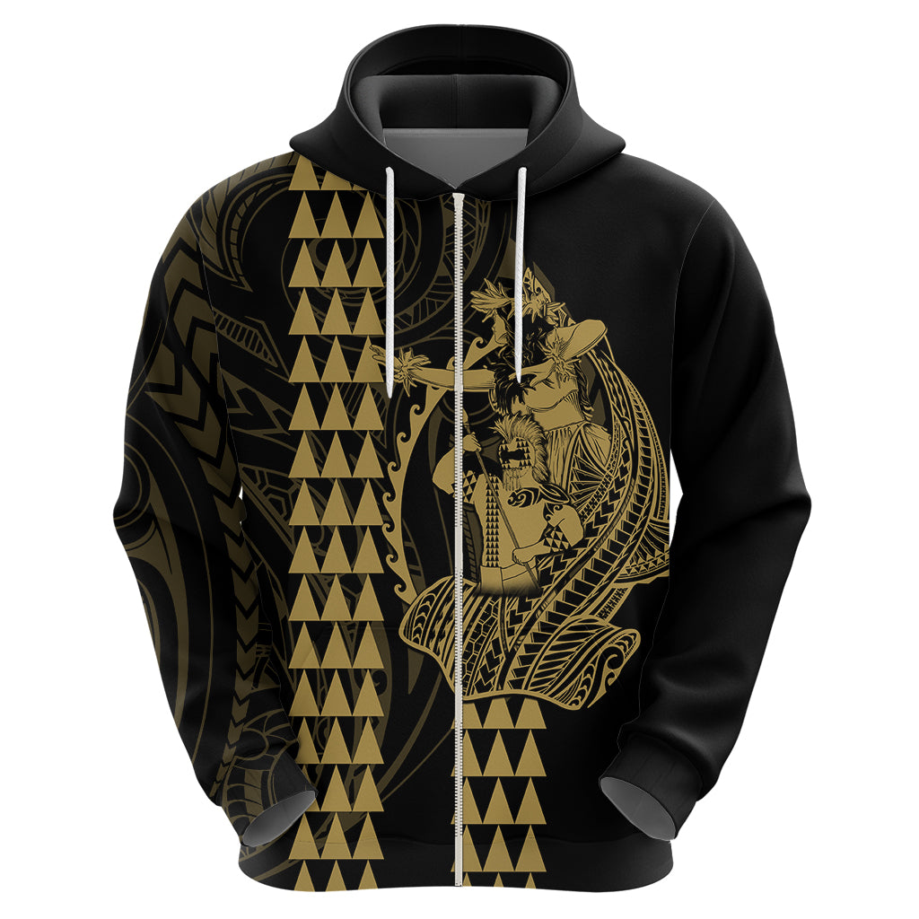 Polynesian Hoodie Hawaiian Warrior and Aloha Girl With Hammerhead Shark Tattoos Gold LT6 - Wonder Print Shop