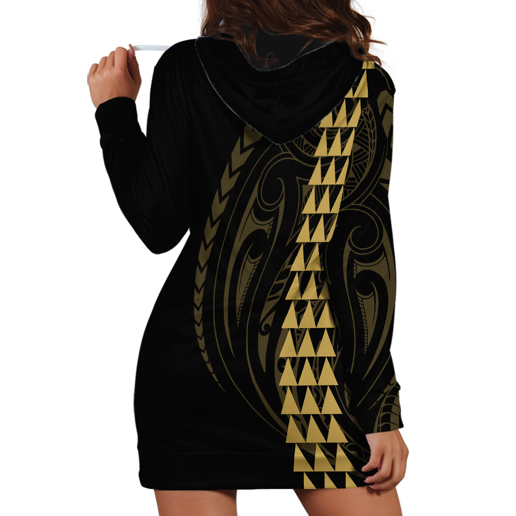 Polynesian Hoodie Dress Hawaiian Warrior and Aloha Girl With Hammerhead Shark Tattoos Gold LT6 - Wonder Print Shop